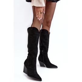 Botas de cowboy de camurça preta Delia da moda preto 2