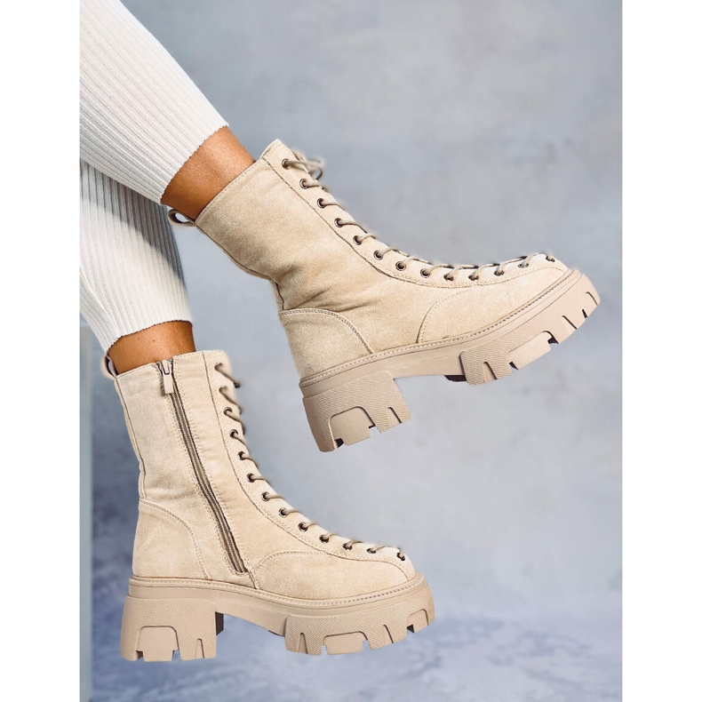 Botas de mulher Wayne Beige com atacadores bege 2 Botas de mulher Wayne Beige com atacadores bege 2