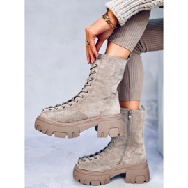 Botas de mulher Wayne Khaki com atacadores bege 2 Botas de mulher Wayne Khaki com atacadores bege 2