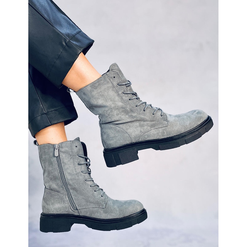 Botas de camurça Lavey Grey com cadarço cinza 1 Botas de camurça Lavey Grey com cadarço cinza 1