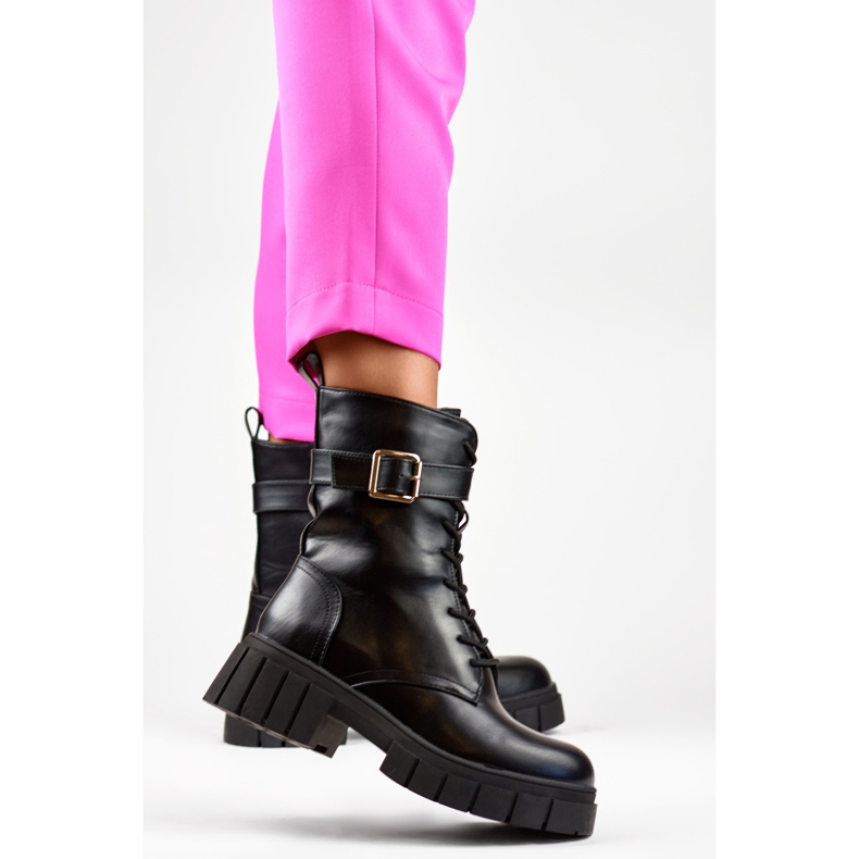 Sapatos femininos negros elegantes com sola grossa preto 1