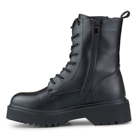 Botas de trabalho plataforma femininas pretas com atacadores preto 2