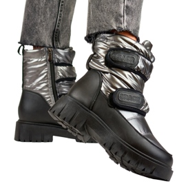 Laila botas de neve femininas quentes com velcro preto 4