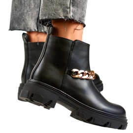 Botins femininos com corrente em couro ecológico preto 2