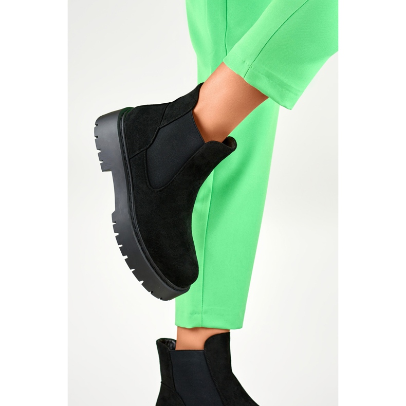 Botas Chelsea femininas de camurça com sola grossa preto 1