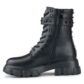 Botas de trabalho femininas negras com tachas preto 2