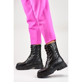Botas femininas pretas de trabalho com cadarço e parte superior decorativa preto 1 Botas femininas pretas de trabalho com cadarço e parte superior decorativa preto 1