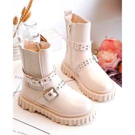 Botins femininos bege com zíper da Adeneia 2