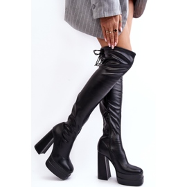 Botas femininas acima do joelho pretas Yoge com plataforma e salto alto preto 2