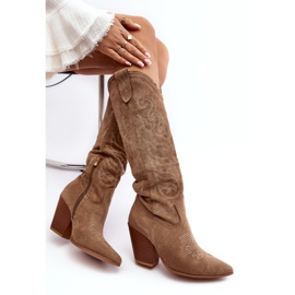 Botas de cowboy femininas bege Tomani com salto alto 1