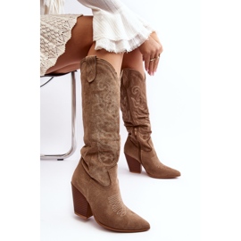 Botas de cowboy femininas bege Tomani com salto alto 2