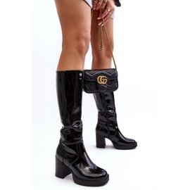 Botas femininas de salto alto envernizadas pretas Efatina preto 1