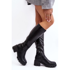 Vinceza Botas femininas pretas Nienna com salto baixo maciço preto 2 Vinceza Botas femininas pretas Nienna com salto baixo maciço preto 2