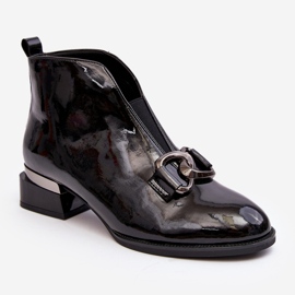 Vinceza Botas femininas de couro envernizado com salto baixo, isoladas, pretas preto 1