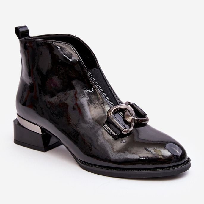 Vinceza Botas femininas de couro envernizado com salto baixo, isoladas, pretas preto 1