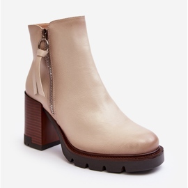 Vinceza Botins femininos de couro bege Brittney 1