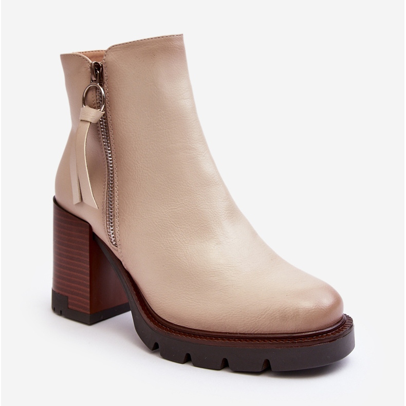 Vinceza Botins femininos de couro bege Brittney 1