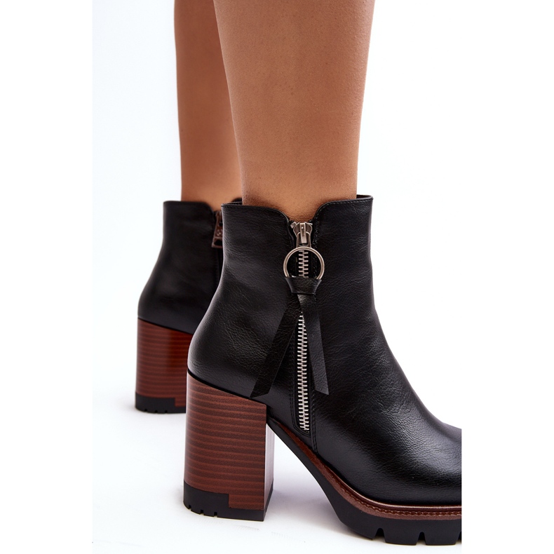 Vinceza Botins femininos de couro preto Brittney preto 1