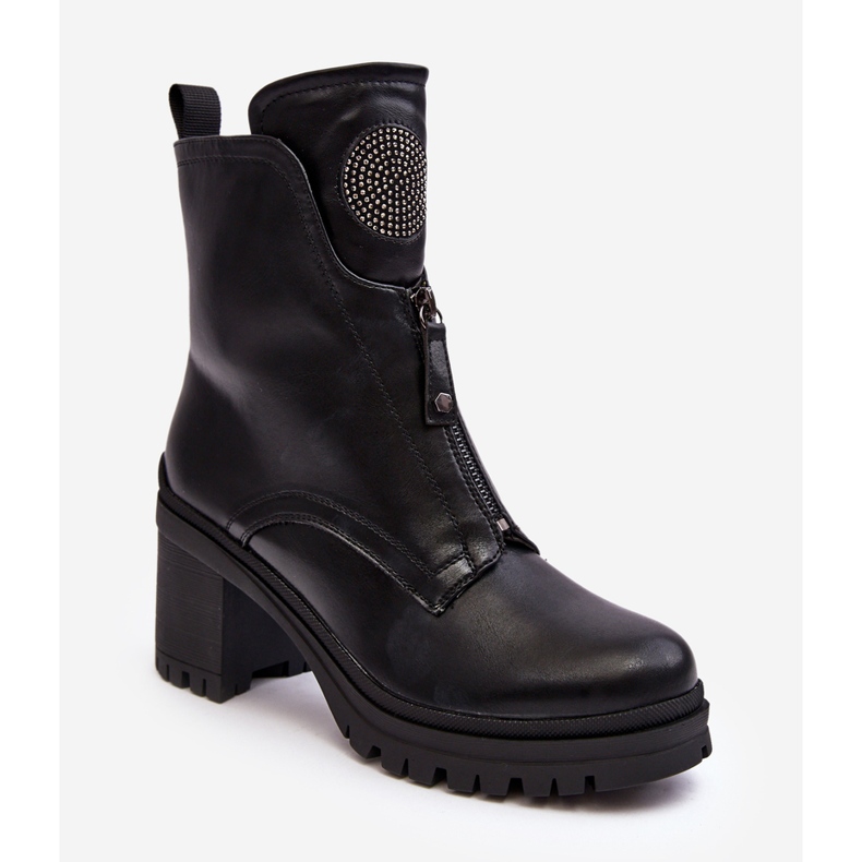 Vinceza Botins femininos de couro com strass preto Rosie 2