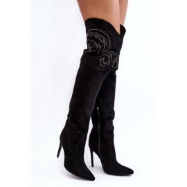 Botas femininas de salto alto acima do joelho pretas Vessy preto 1