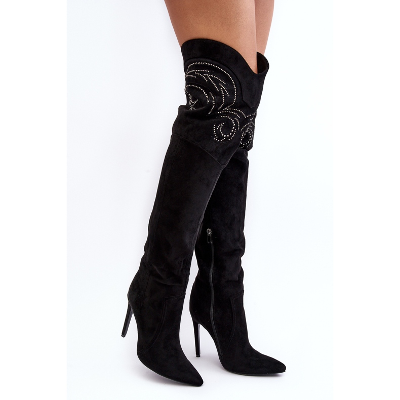 Botas femininas de salto alto acima do joelho pretas Vessy preto 1