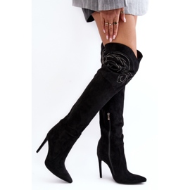 Botas femininas de salto alto acima do joelho pretas Vessy preto 2