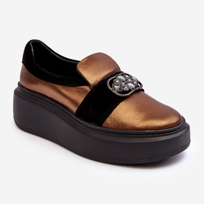 Sapatos femininos de couro na plataforma com decoração Laura Messi 2697/744-300 dourado 1