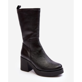 Botas femininas pretas de couro Lemar Odennia com salto grosso preto 1