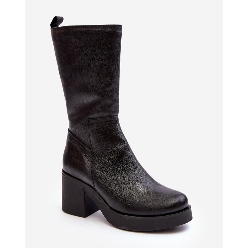 Botas femininas pretas de couro Lemar Odennia com salto grosso preto 1