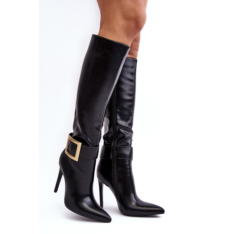 Botas femininas de salto alto com fivela pretas Jesperassa preto 2