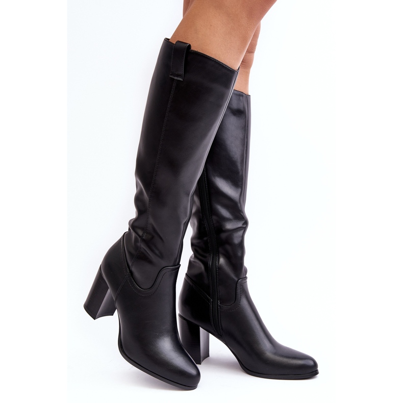 Sergio Leone Botas femininas de salto alto acima do joelho pretas Nelamessa preto 1