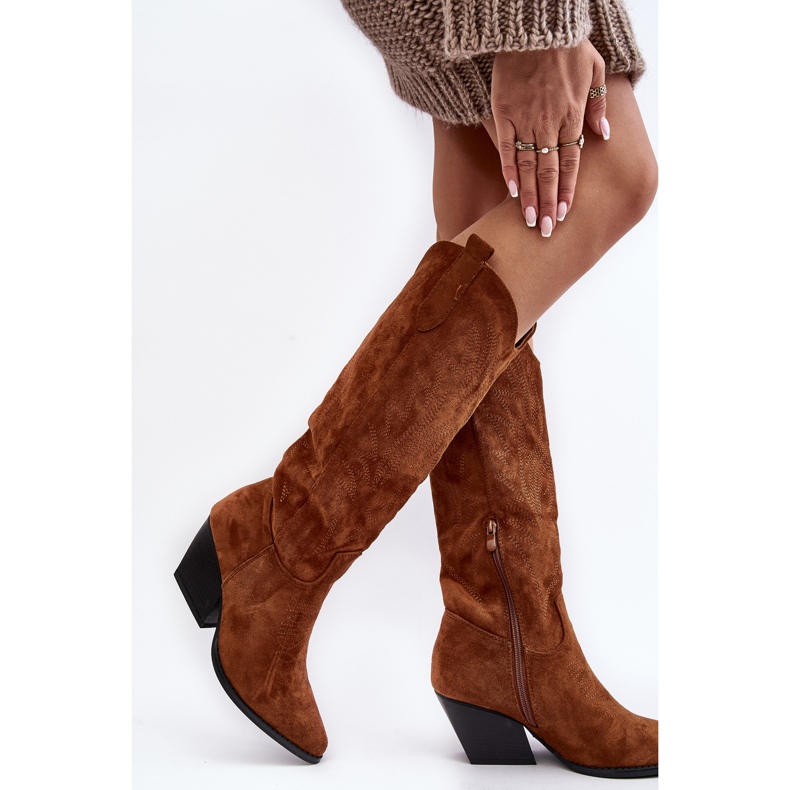 Botas de cowboy femininas Camel Sloana com salto alto marrom 1