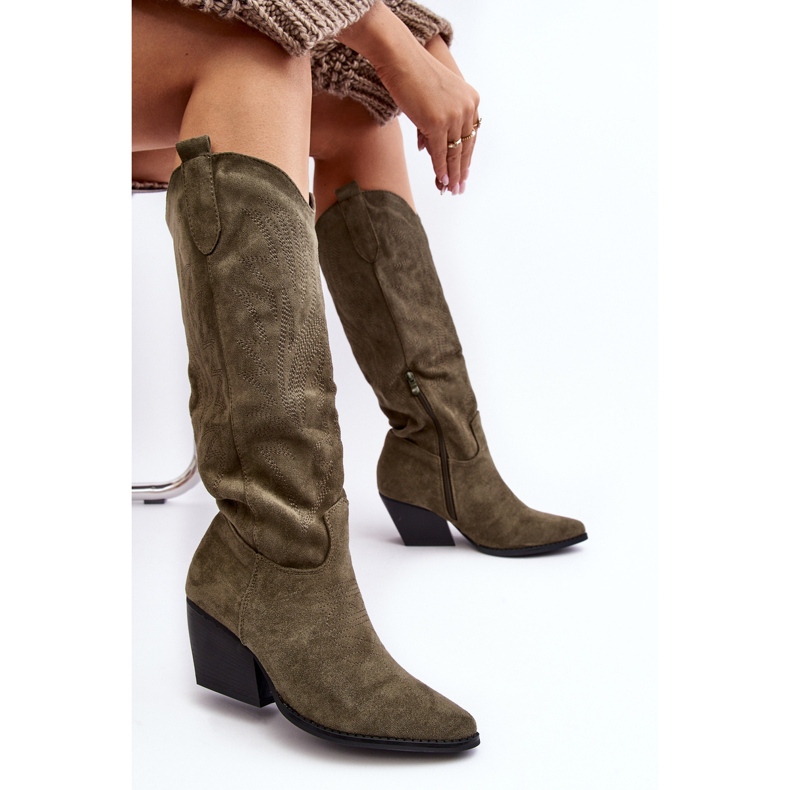 Botas de cowboy femininas com salto alto Sloana verde 1 Botas de cowboy femininas com salto alto Sloana verde 1
