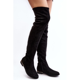 Botas femininas acima do joelho com salto plano, Bikka preta preto 1