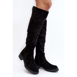 Botas femininas acima do joelho decoradas com salto baixo, Cintya preta preto 1