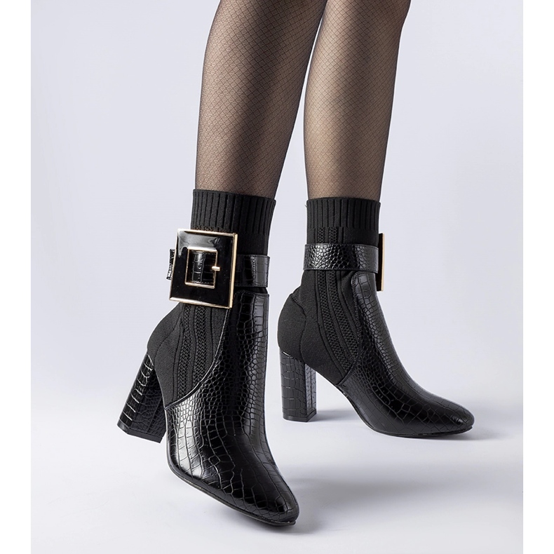 Enrice Bota meia preta com estampa animal preto 1