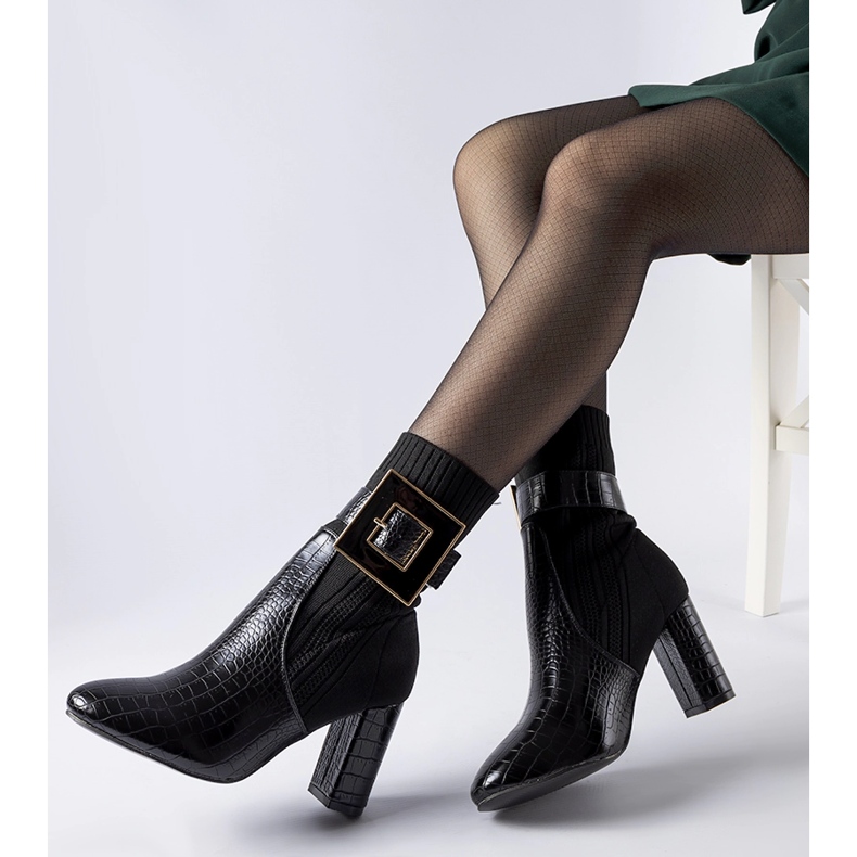 Enrice Bota meia preta com estampa animal preto 2