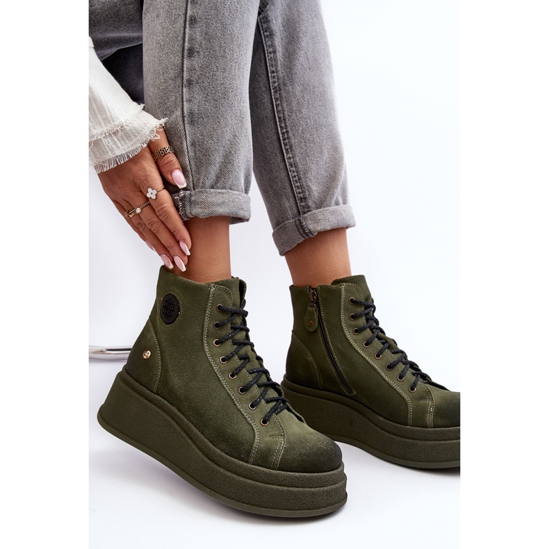 Botins de camurça em plataforma maciça Maciejka 06309-24 Olive verde 1