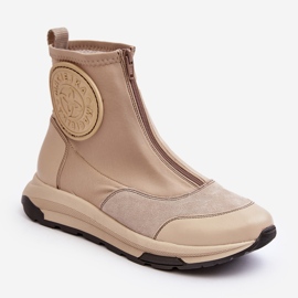 Botins femininos de couro com zíper Maciejka 06297-22 bege 2 Botins femininos de couro com zíper Maciejka 06297-22 bege 2