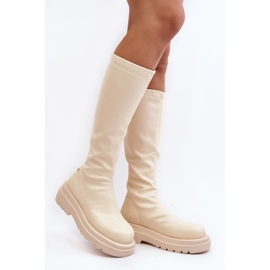 Botas femininas com plataforma com zíper GOE MM2N4067 bege claro 1