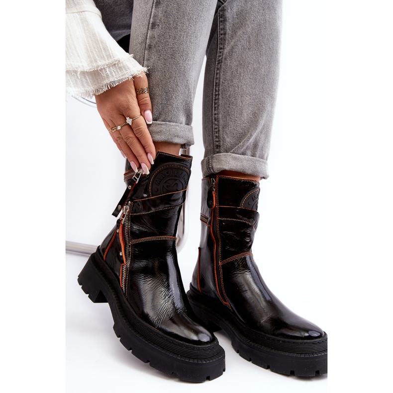 Botins femininos de couro envernizado com zíper Maciejka 06238-18 pretos 1