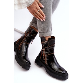 Botins femininos de couro envernizado com zíper Maciejka 06238-18 pretos 2