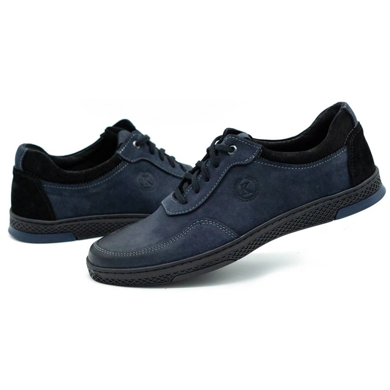 KOMODO Calçado desportivo casual masculino de couro 918K, azul marinho 3