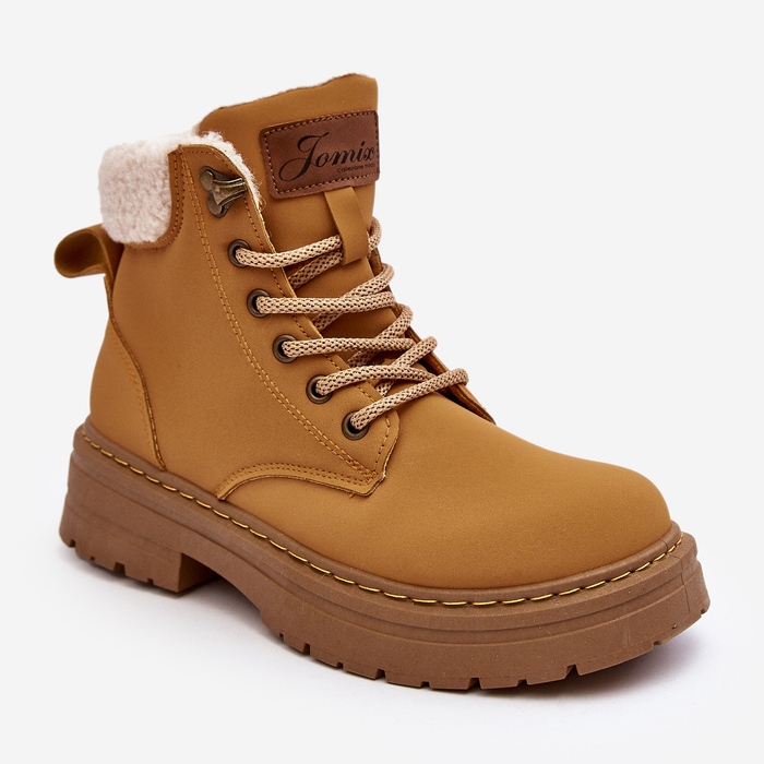 Botas femininas de couro com pele de carneiro Camel Lynnvia bege 1