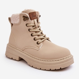 Botas Femininas De Couro Com Pele De Carneiro, Bege Claro, Lynnvia 2