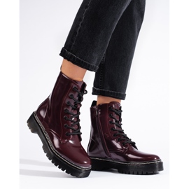 Vinceza Botas femininas com cadarço na plataforma marrom Shelovet vermelho 1