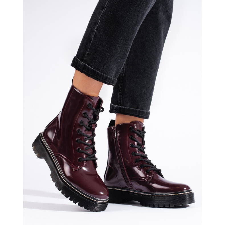 Vinceza Botas femininas com cadarço na plataforma marrom Shelovet vermelho 1