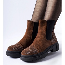 Botas marrons com strass em camurça ecológica da Grinzane castanho 1