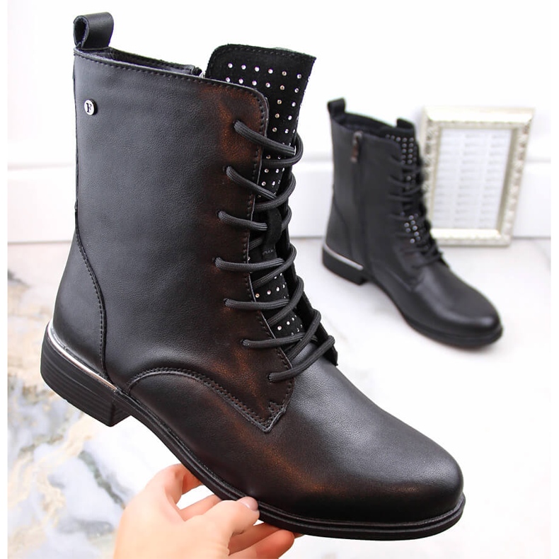 Botas femininas de couro com zircões, isoladas pretas, Filippo DBT4747 preto 1