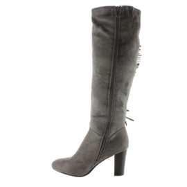 Botas de salto alto com franjas H615 Cinza 1